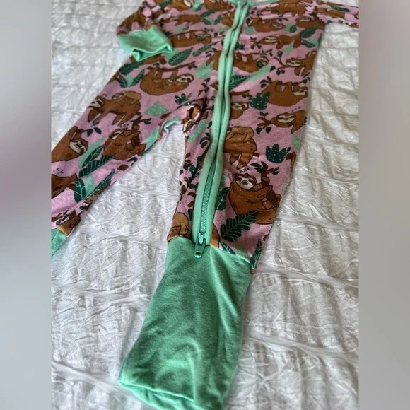 Little Sleepies Pink Sleepy Sloth Bamboo Zippy Pajamas Size 3-6M - Picture 4 of 12